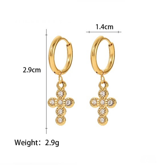 18k Gold Plated Cubic Zirconia Cross Pendant Hoop Earrings - Picture 3 of 8